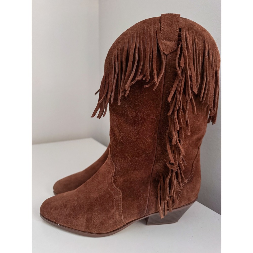 Leather Craft Frisco Brown Suede Fringe Western Cowgirl Boots Size 8 102928